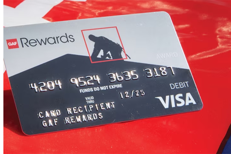 A GAF Rewards card that can be used to help earn reward points on GAF Master Flow rooftop accessory products purchases